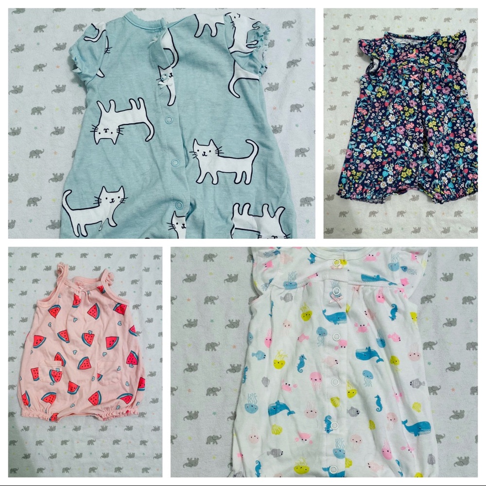 4 Carters rompers 0-3m